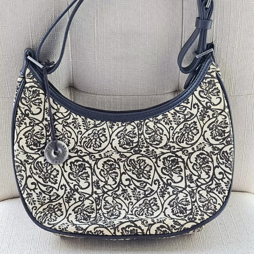 The SAK Women Purse Hand Bag Black/White Canvas Shoulder Bag
